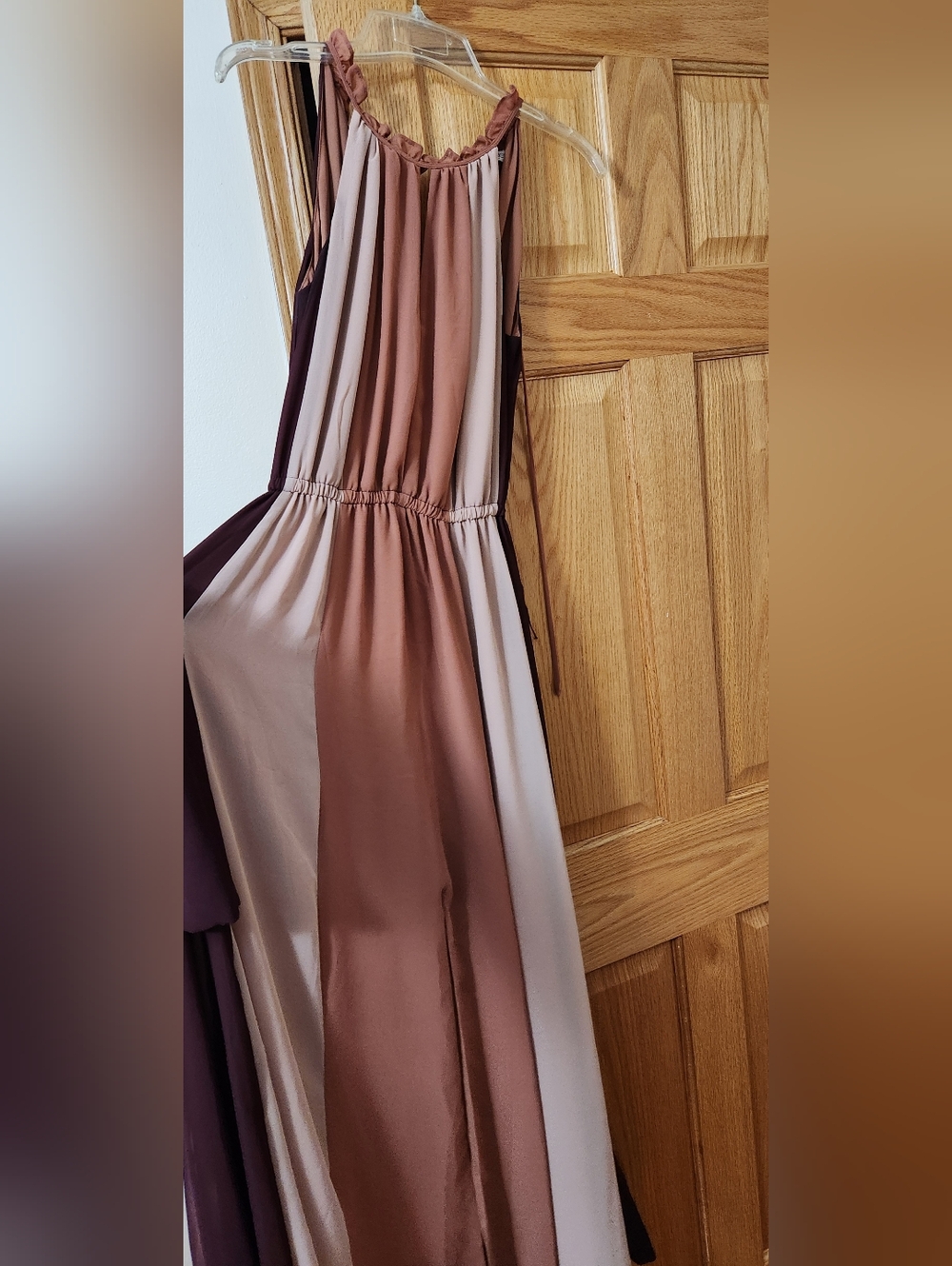 Colorblock Elegant Dress in Mauve, Taupe & Cream
